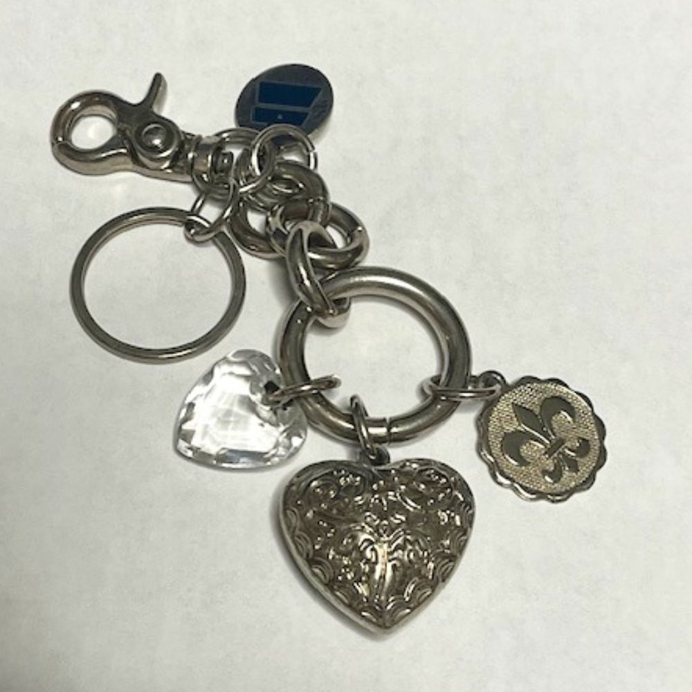 VTG Collectable Puffed Heart Key Ring Chain Charms Claw Clasp - Signed Kathy 6"